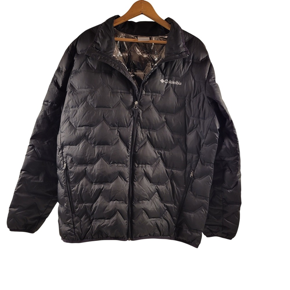 Columbia Puffer Jacket Mens L Black Good Omni-Heat Quilted Full Zip Coat
